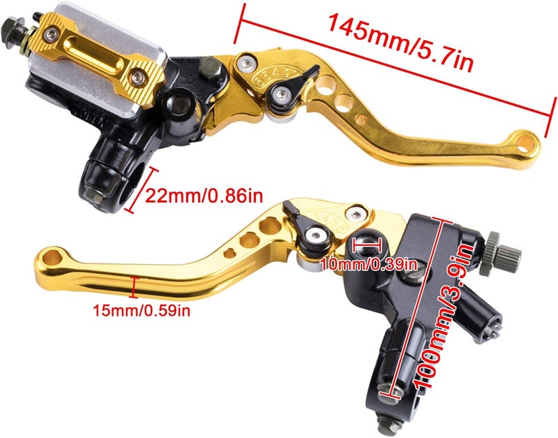 MRELC Universal Motorcycle 7/8" 22mm Handlebar Brake Master Cylinder Clutch Lever CNC Left & Right Set Compatible with Harley Honda Kawasaki Suzuki Yamaha（ Piston Diameter 12.7mm (Gold) - Image 4